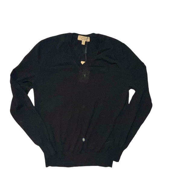 Burberry Wool V Neck Knit Sweater Black Size Small New With Tags - Picture 1 of 8